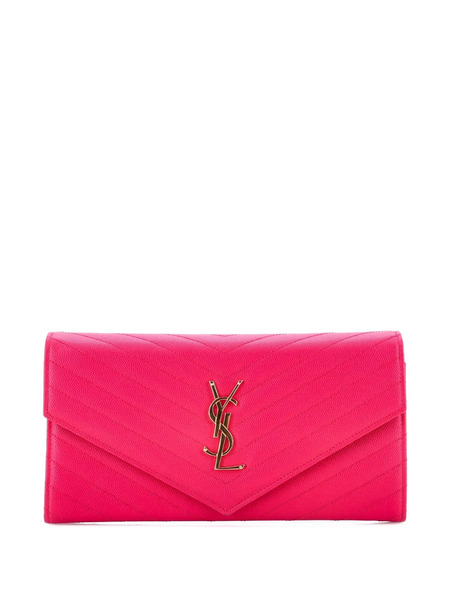  Saint Laurent Pre-owned Classic Monogram Flap Document Organizer Wallet Matelasse Chevron Leather Large Small Wallets - Pink 