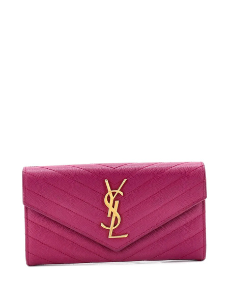  Saint Laurent Pre-owned Classic Monogram Flap Wallet Matelasse Chevron Leather Large Small Wallets - Purple 