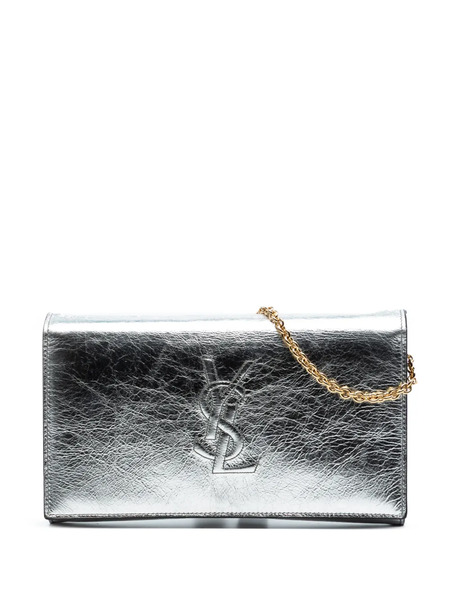  Saint Laurent Pre-owned 2018 Crinkled Metallic Calfskin Belle De Jour Chain Clutch Crossbody Bag - Silver 
