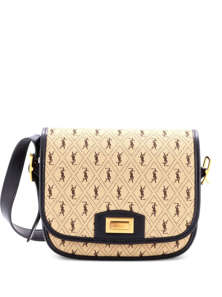  Saint Laurent Pre-owned Flap Satchel Monogram All Over Canvas And Leather Small Crossbody Bag - Black 