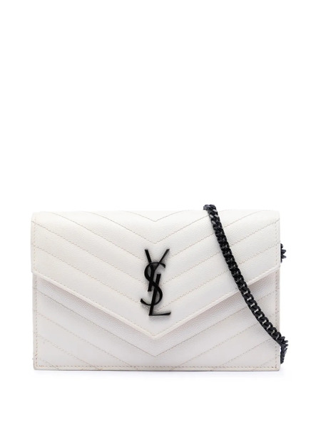 Saint Laurent Pre-owned 2015 Grain De Poudre Chevron Monogram Envelope Chain Wallet Crossbody Bag - White 