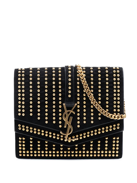  Saint Laurent Pre-owned 2018 Medium Studded Suede Monogram Sulpice Crossbody Bag - Black 