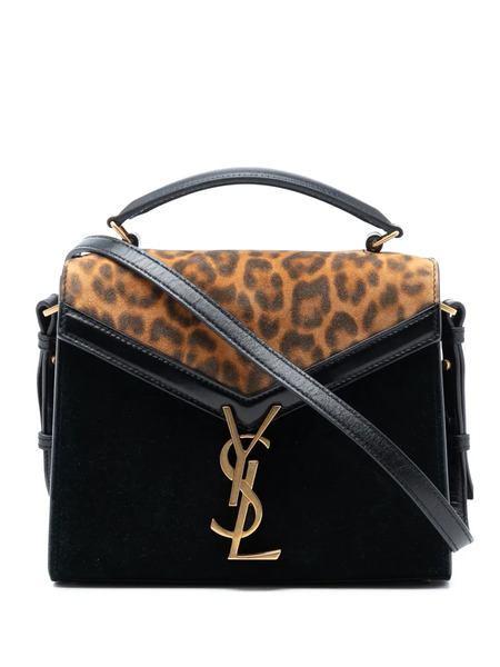  Saint Laurent Pre-owned 2019 Mini Suede Leopard Print Monogram Cassandra Top Handle Bag Satchel - Black 