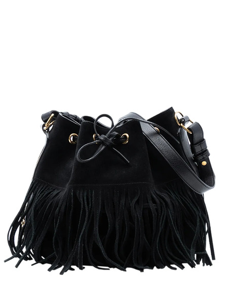  Saint Laurent Pre-owned 2015 Small Suede Emmanuelle Fringe Bucket Bag Satchel - Black 