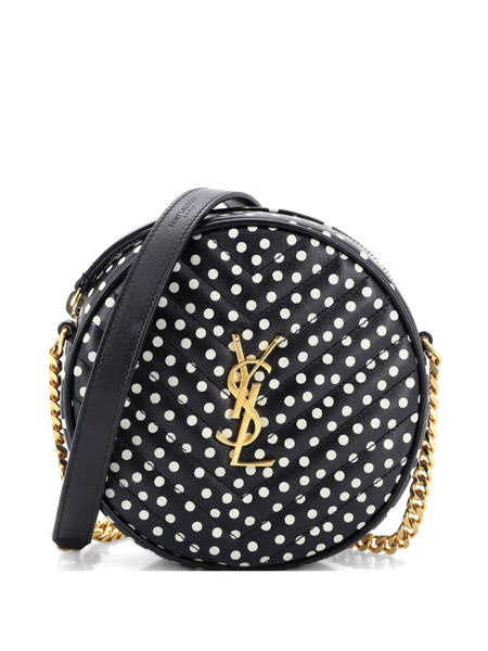  Saint Laurent Pre-owned Vinyle Round Camera Bag Print Matelasse Chevron Leather Crossbody Bag - Black 
