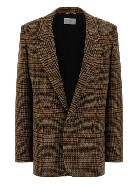  Saint Laurent Prince Of Wales-check Blazer - Brown 