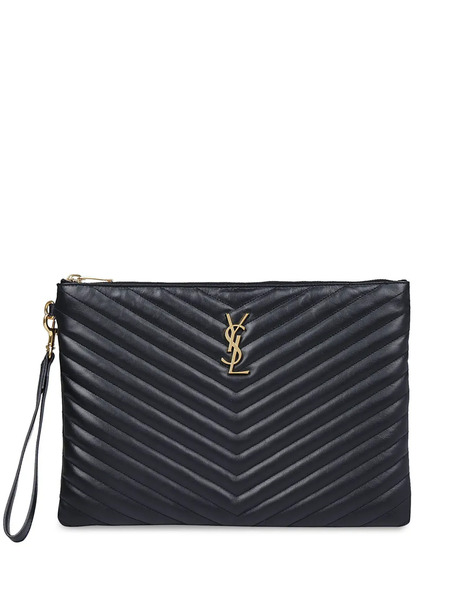  Saint Laurent Quilted Monogram Clutch Bag - Black 