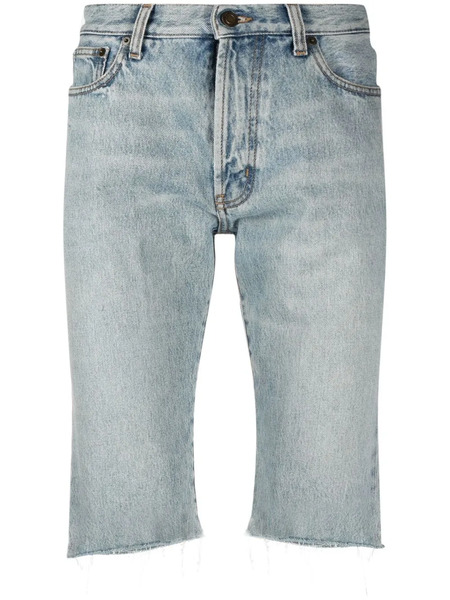  Saint Laurent Raw-cut Edge Denim Shorts - Blue 