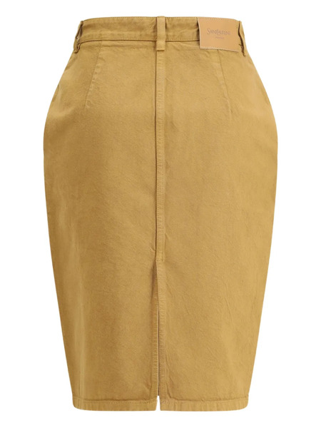  Saint Laurent Rear-slit Cotton Midi Skirt - Yellow 