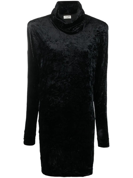 Saint Laurent Roll-neck Velvet Effect Minidress - Black 