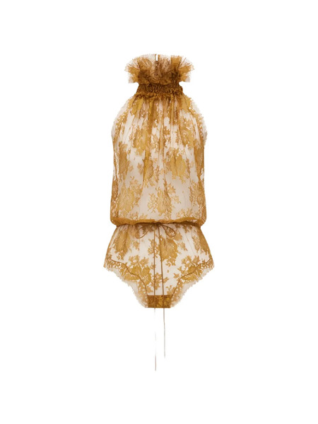  Saint Laurent Ruffled Lace Bodysuit - Gold 