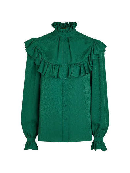 Saint Laurent Ruffled Paisley Shirt - Green 
