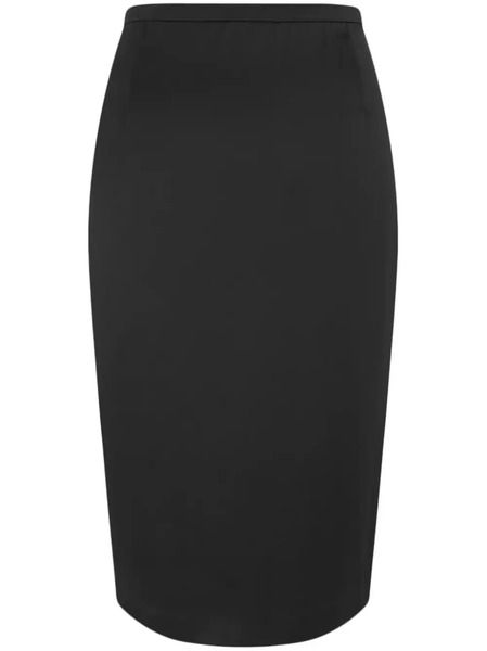  Saint Laurent Satin Pencil Midi Skirt - Black 
