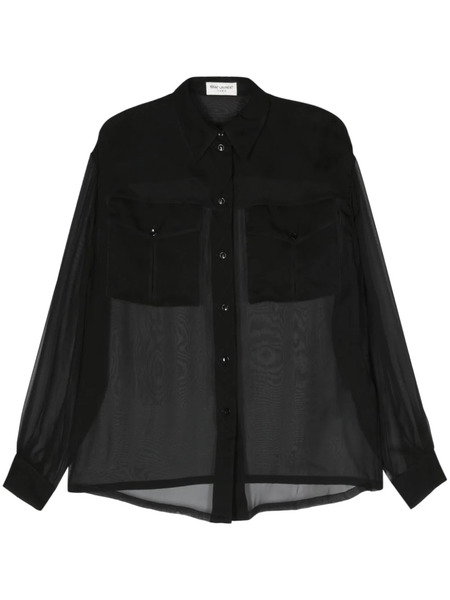  Saint Laurent Semi-sheer Silk Shirt - Black 