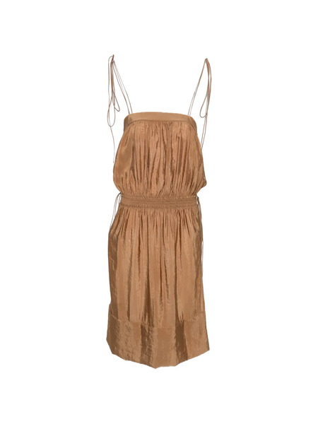  Saint Laurent Side-drawstring Shirred Midi Dress - Brown 