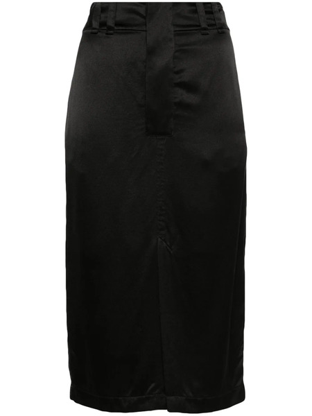  Saint Laurent Silk Midi Skirt - Black 