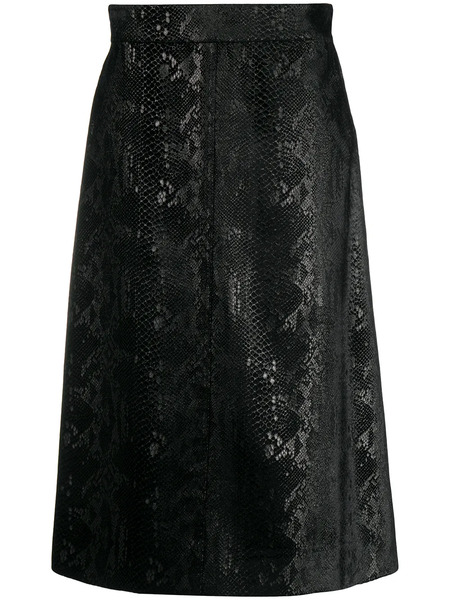  Saint Laurent Snakeskin-effect Midi Skirt - Black 