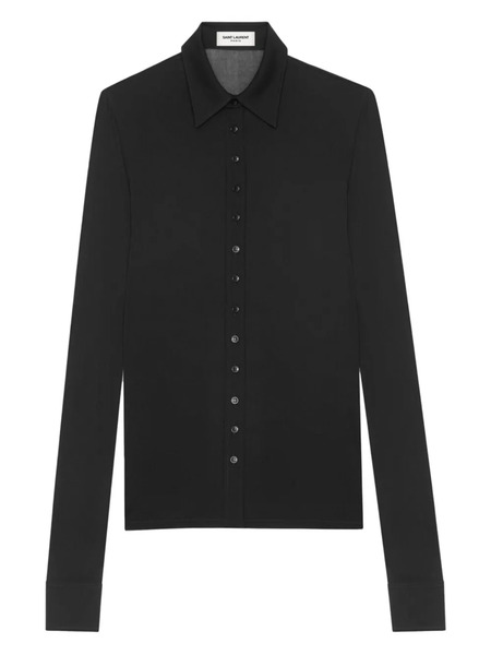  Saint Laurent Spread-collar Long-sleeve Shirt - Black 
