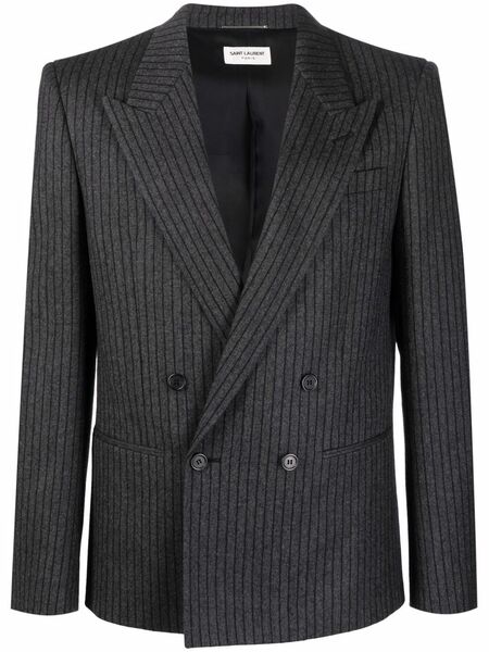  Saint Laurent Striped Double-breasted Blazer - Grey 