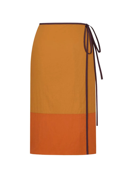  Saint Laurent Tie-detail Colour-block Skirt - Orange 