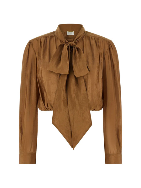  Saint Laurent Tie-neck Cropped Blouse - Brown 