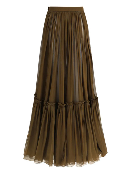  Saint Laurent Tiered Silk Long Skirt - Brown 