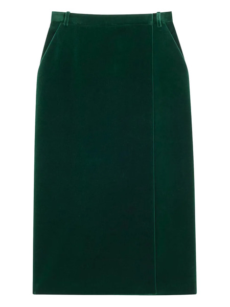  Saint Laurent Velvet Midi Skirt - Green 