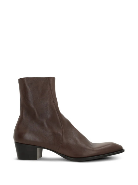  Saint Laurent Zip Leather Boots - Brown 