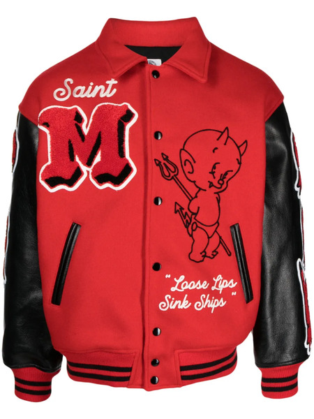  Saint Mxxxxxx Devil Varsity Letter Jacket - Red 