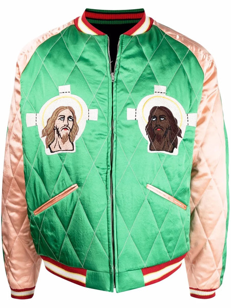  Saint Mxxxxxx Embroidered-slogan Bomber Jacket - Green 