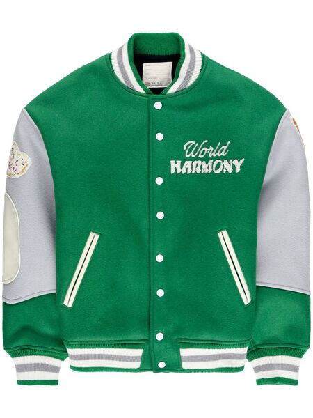  Saint Mxxxxxx Pigeon Varsity Graphic-print Bomber Jacket - Green 