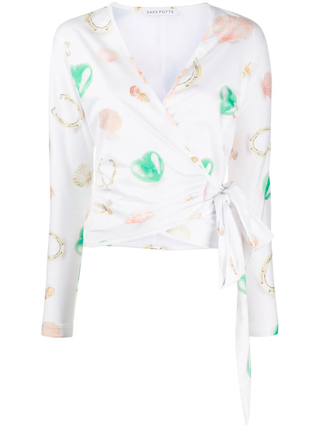 Saks Potts Lis Printed Wrap Top - White 