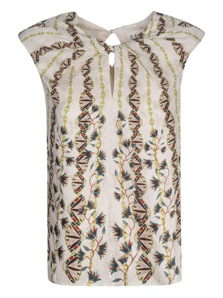  Saloni Claudia B Keyhole-neckline Blouse - Neutrals 