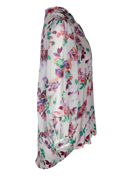  Saloni Floral-print Puff-sleeve Blouse - White 