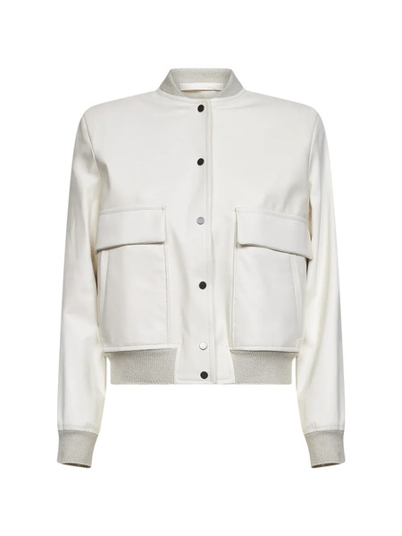  Salvatore Santoro Ribbed Leather Bomber Jacket - White 