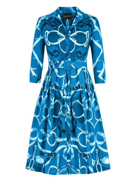  Samantha Sung Audrey Belted Dress - Blue 