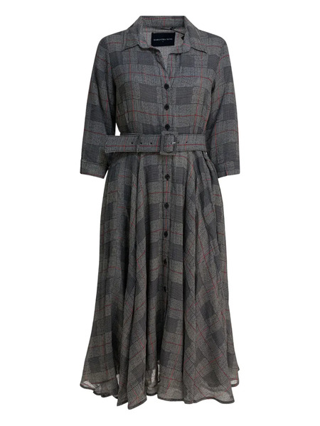  Samantha Sung Checked Belted Dress - Grey 