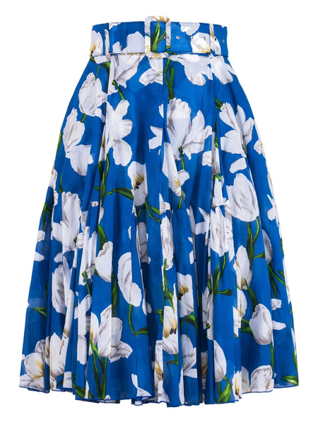 Samantha Sung Floral-pattern A-line Midi-skirt - Blue 