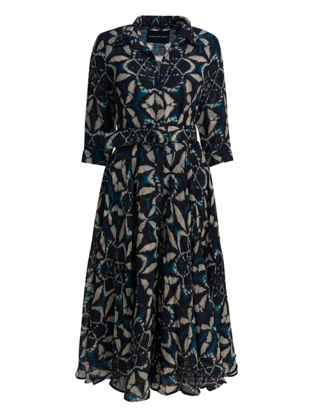 Samantha Sung Leaf Print Dress - Blue 