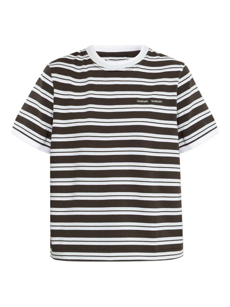  Samsoe Samsoe Embroidered-logo Striped-pattern T-shirt - Brown 