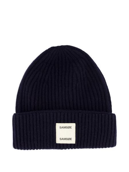  Samsoe Samsoe Ribbed Wool Beanie Hat - Blue 