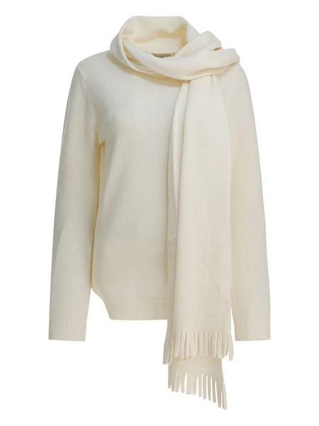  Sandbeige Fringed Scarf-detail Sweater - Neutrals 