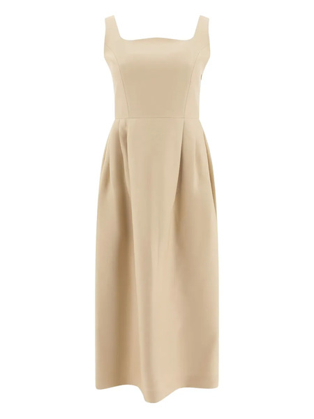  Sandbeige Square-neck Pleated Dress - Light Yellow 