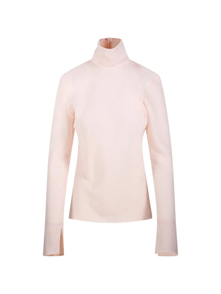  Sandbeige Turtleneck Split Cuff Blouse - Pink 