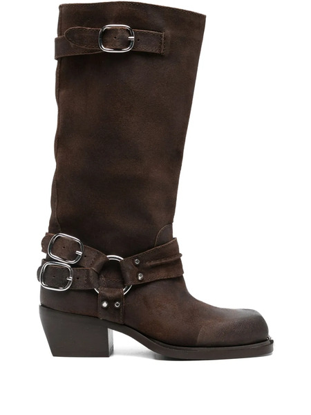  Sandro Buckle-strap Studded Boots - Brown 