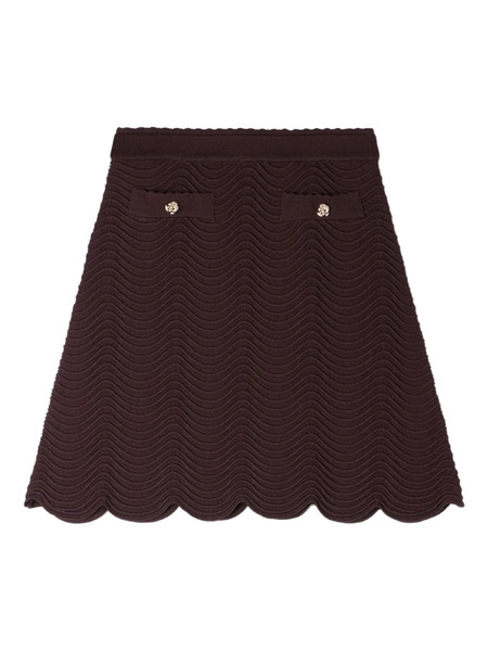  Sandro Button-detail Scallop-hem Knitted Skirt - Brown 