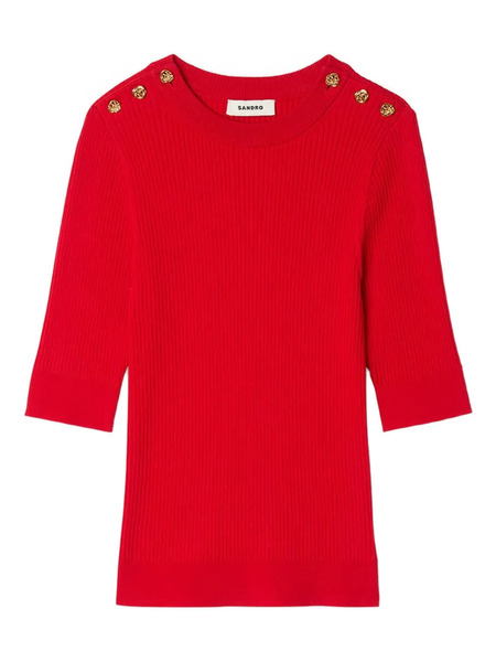 Sandro Button-embellished Ribbed Top - Red 