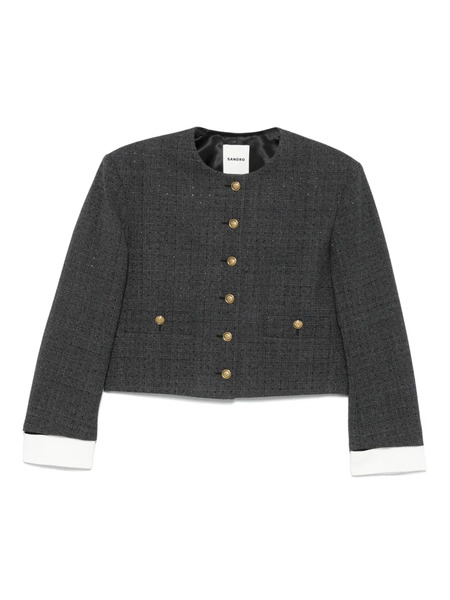  Sandro Check-print Cropped Jacket - Grey 