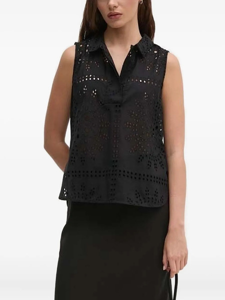  Sandro Ferrone Eyelet-embroidered Sleeveless Blouse - Black 
