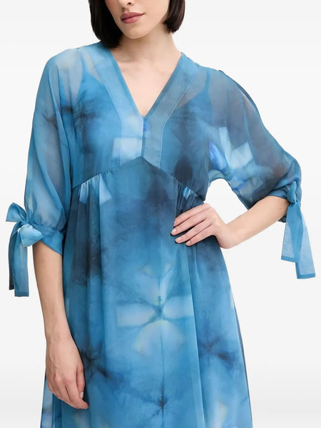  Sandro Ferrone Floral-print Tie-sleeve Midi Dress - Blue 